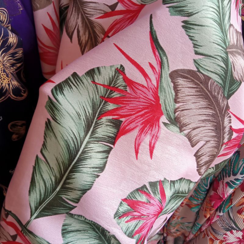 Kain Maxmara Silk Garmen - Kain Maxmara Silk Motif Bunga - Kain Meteran Pj | Harga Per Setengah Mete