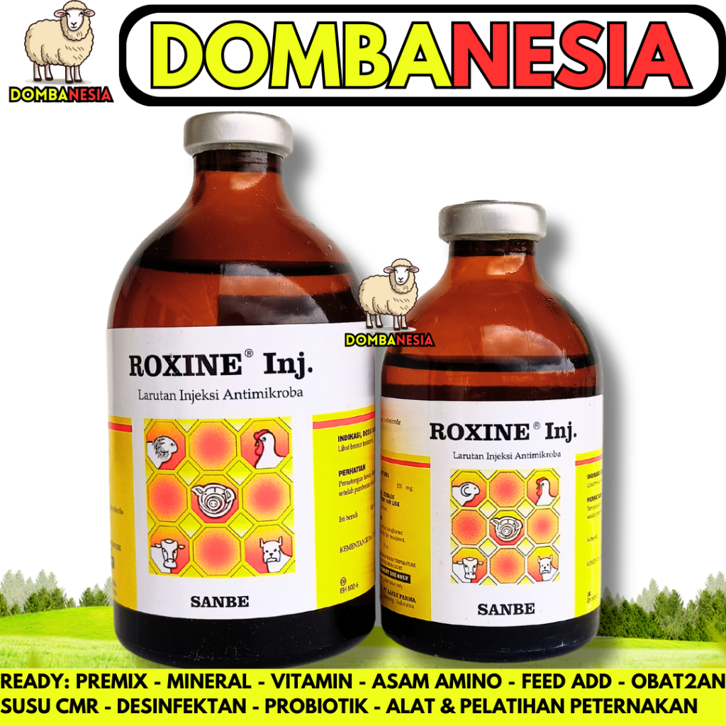 ROXINE INJEKSI 100ML & ROXINE 50ML SANBE - Obat Antibiotik Bakterisidal Infeksi Pernafasan Hewan Sap