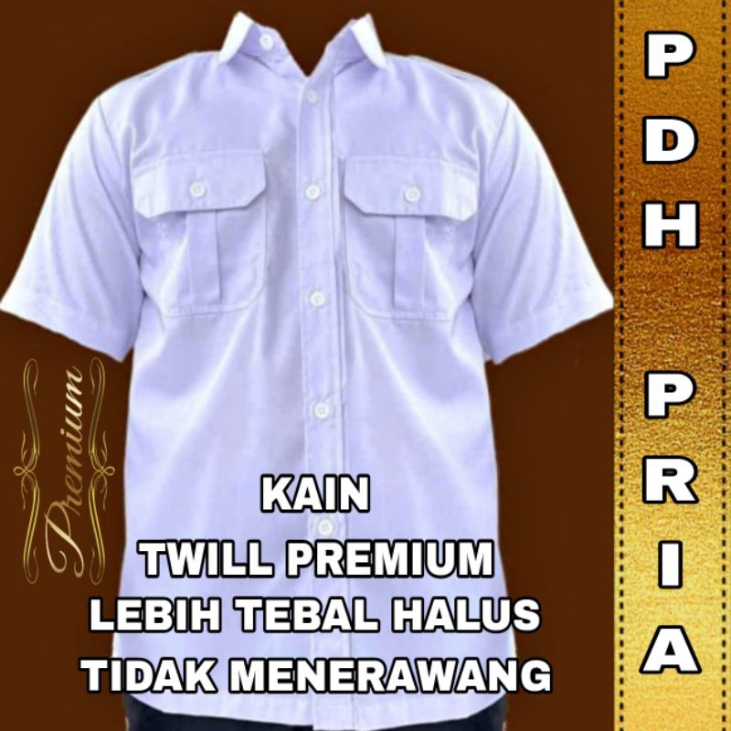 Kemeja pria PDH putih lengan Pendek bahan TWILL PREMIUM tebal dan halus