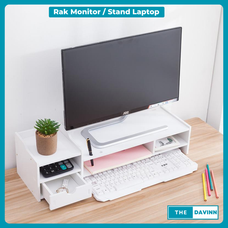 Meja Monitor Rak Monitor Komputer PC Stand Layar Computer Denagn Keyboard Braket Laci Penyimpanan