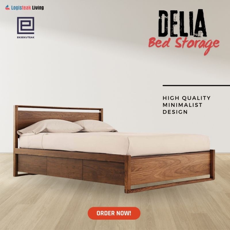 Dipan Laci Jati Minimalis | Delia Bed Storage