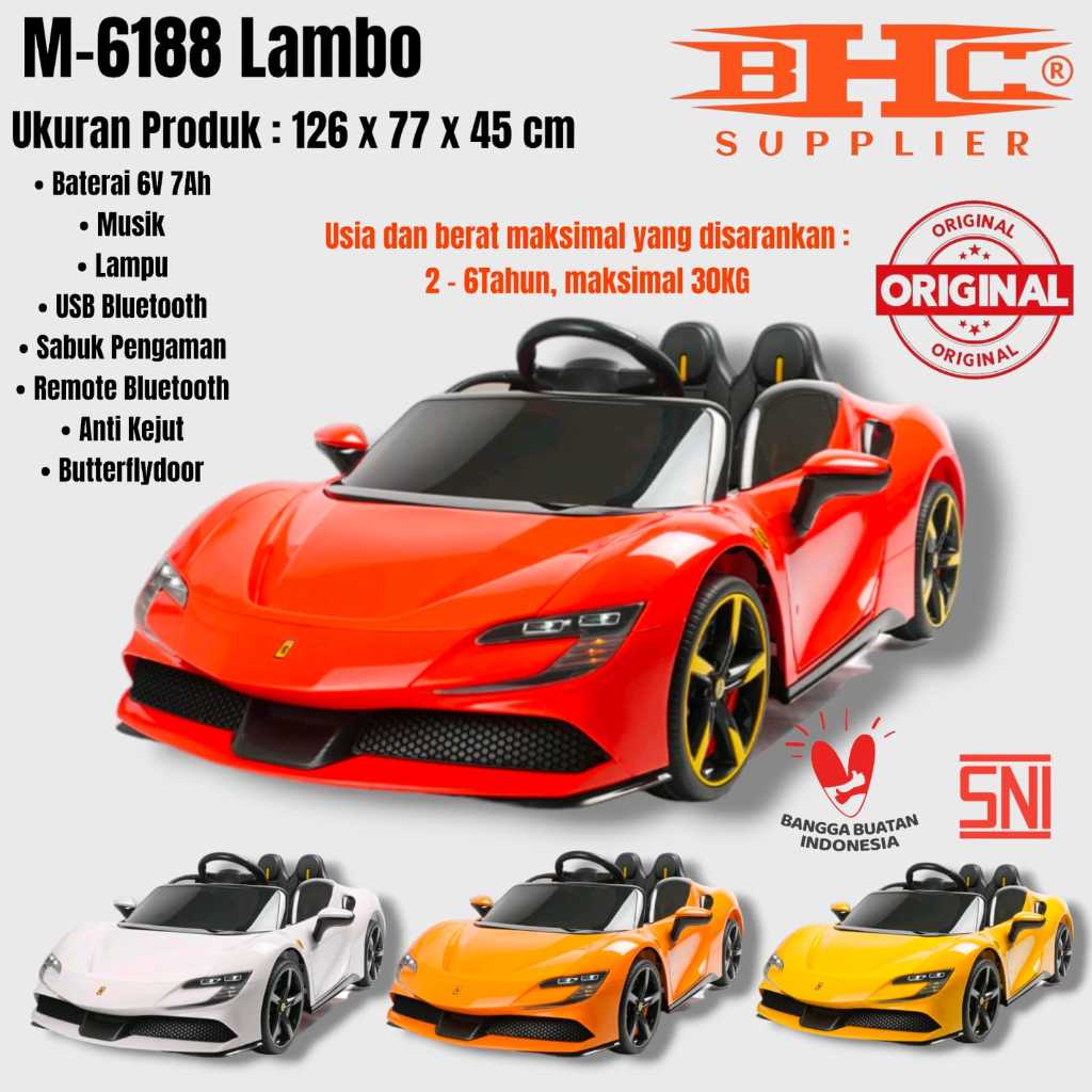 Mobil Aki M6188 Lambo Mainan Anak Mobilan Remot Baby Toys •Baterai 6V 7Ah •Musik •Lampu •USB Bluetoo