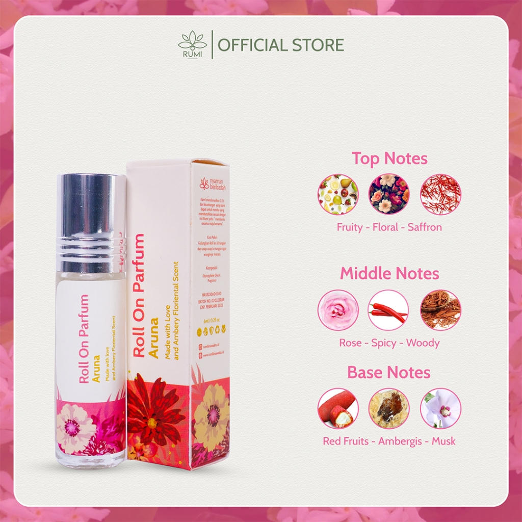 PARFUM ROLL ON RUMI Varian ARUNA 6ml Non Alkohol Halal BPOM PARFUM OLES WANGI TAHAN LAMA