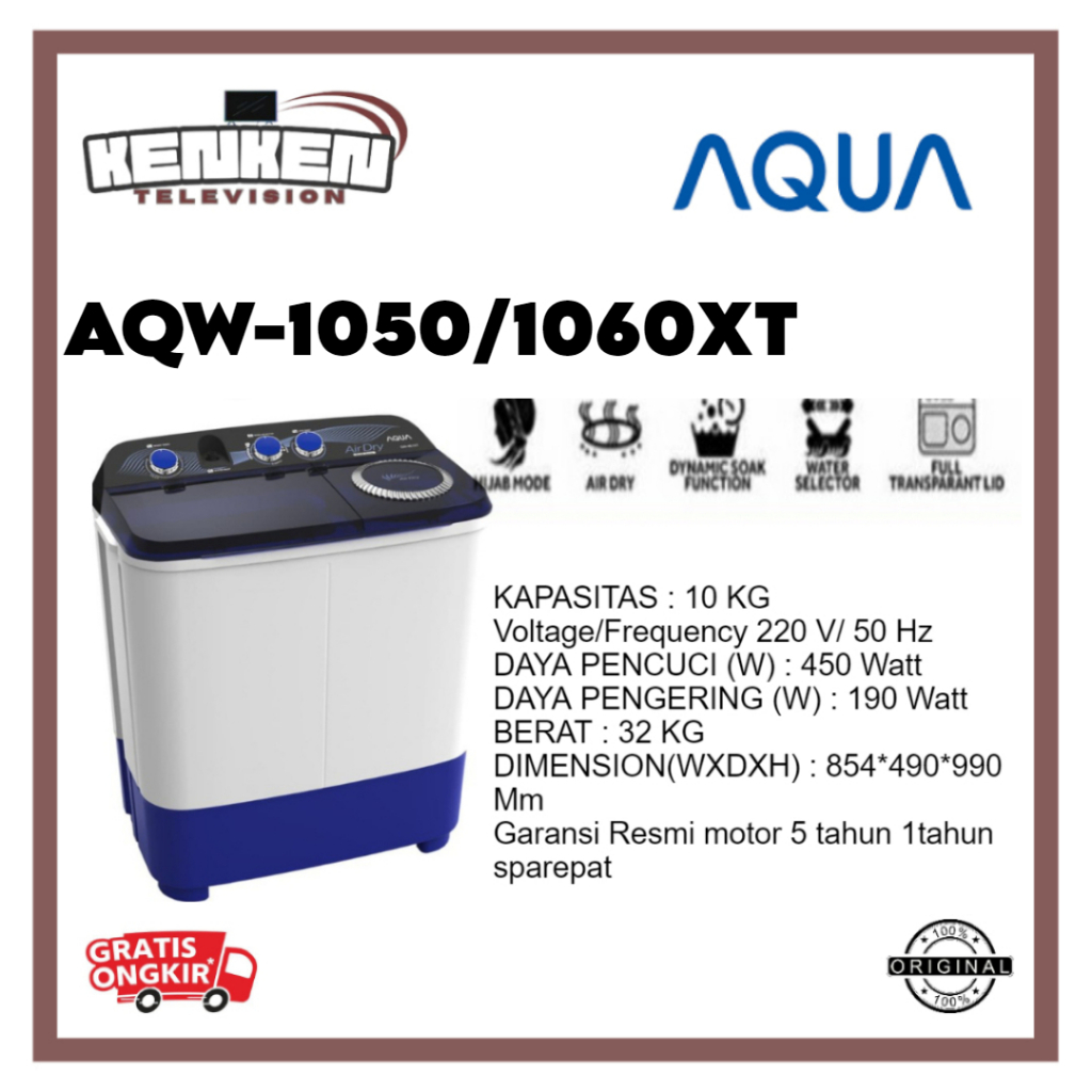 MESIN CUCI AQUA 2 TABUNG 1050XT/1060XT 10KG