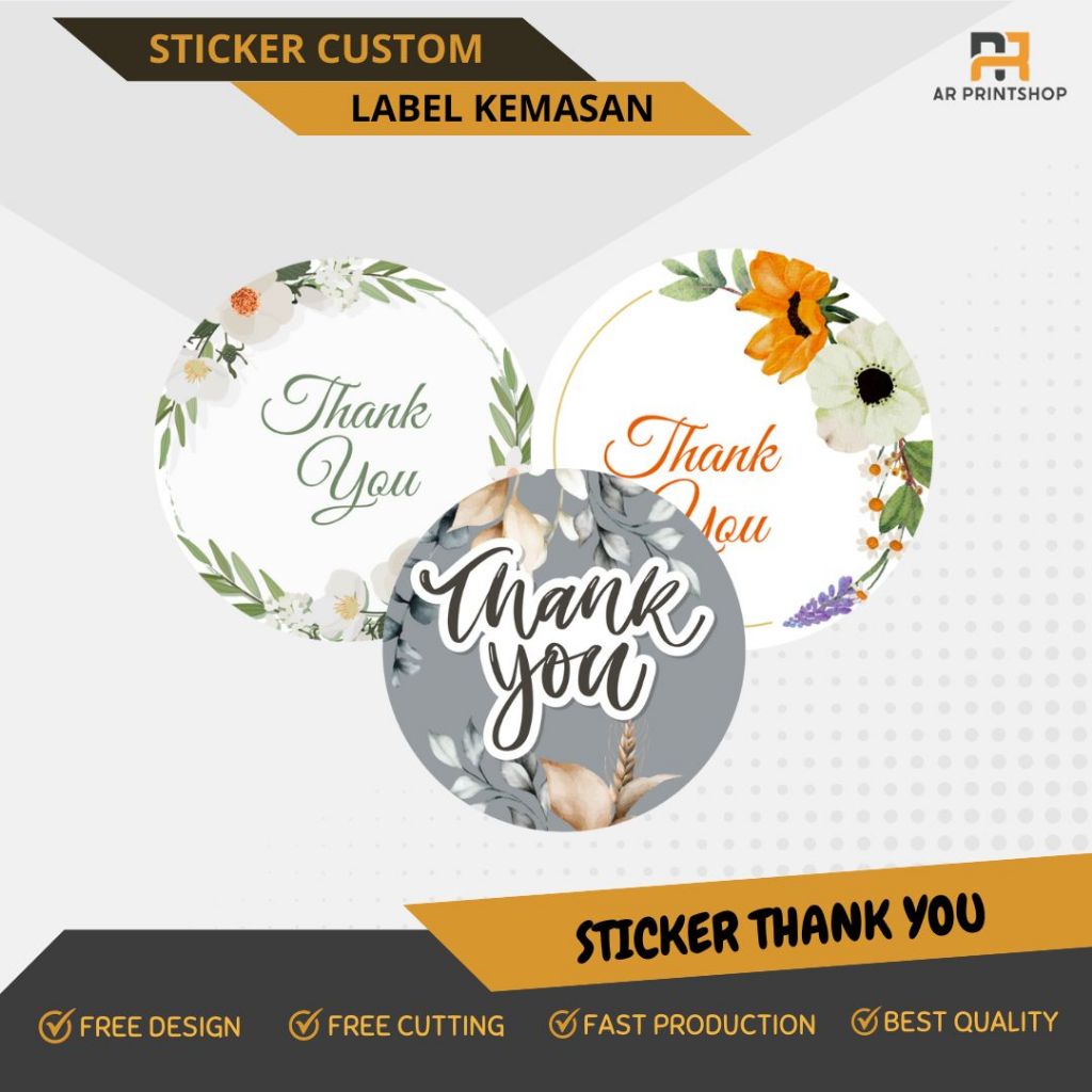 

(ADA MINIMAL ORDER) STICKER THANK YOU , Thank You Sticker Custom, Bahan Chromo/Bontak ,Free KIss Cut