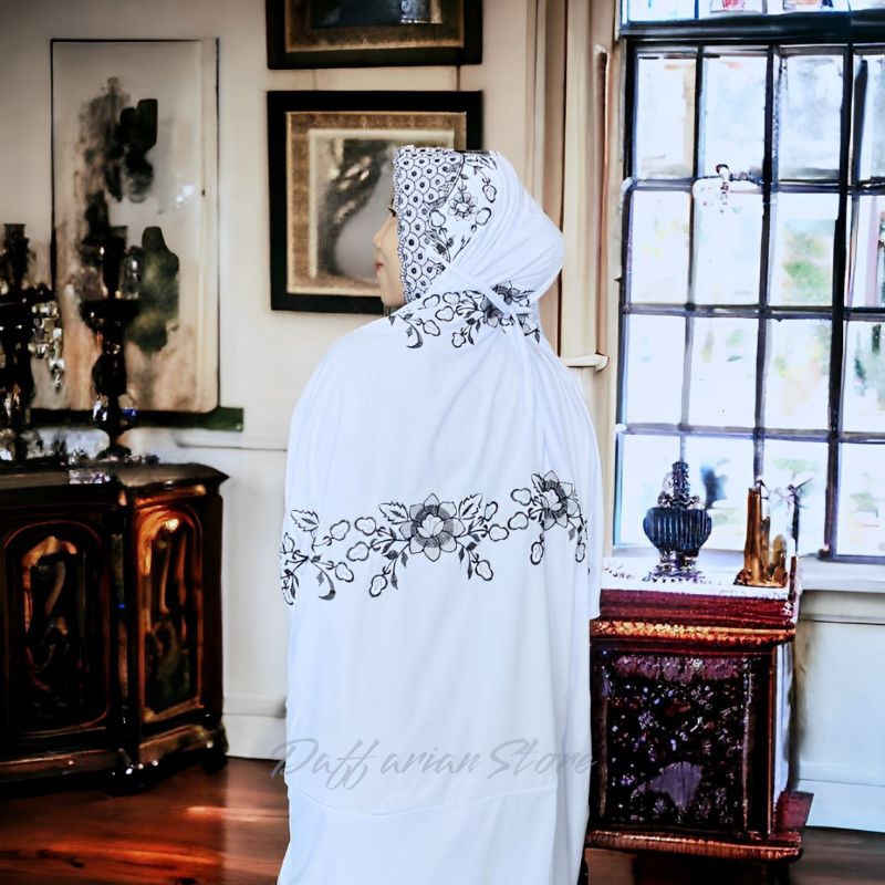 Mukena Terusan Dewasa Bordir Kain Katun Grade A Mukena Lajuran / Lajur