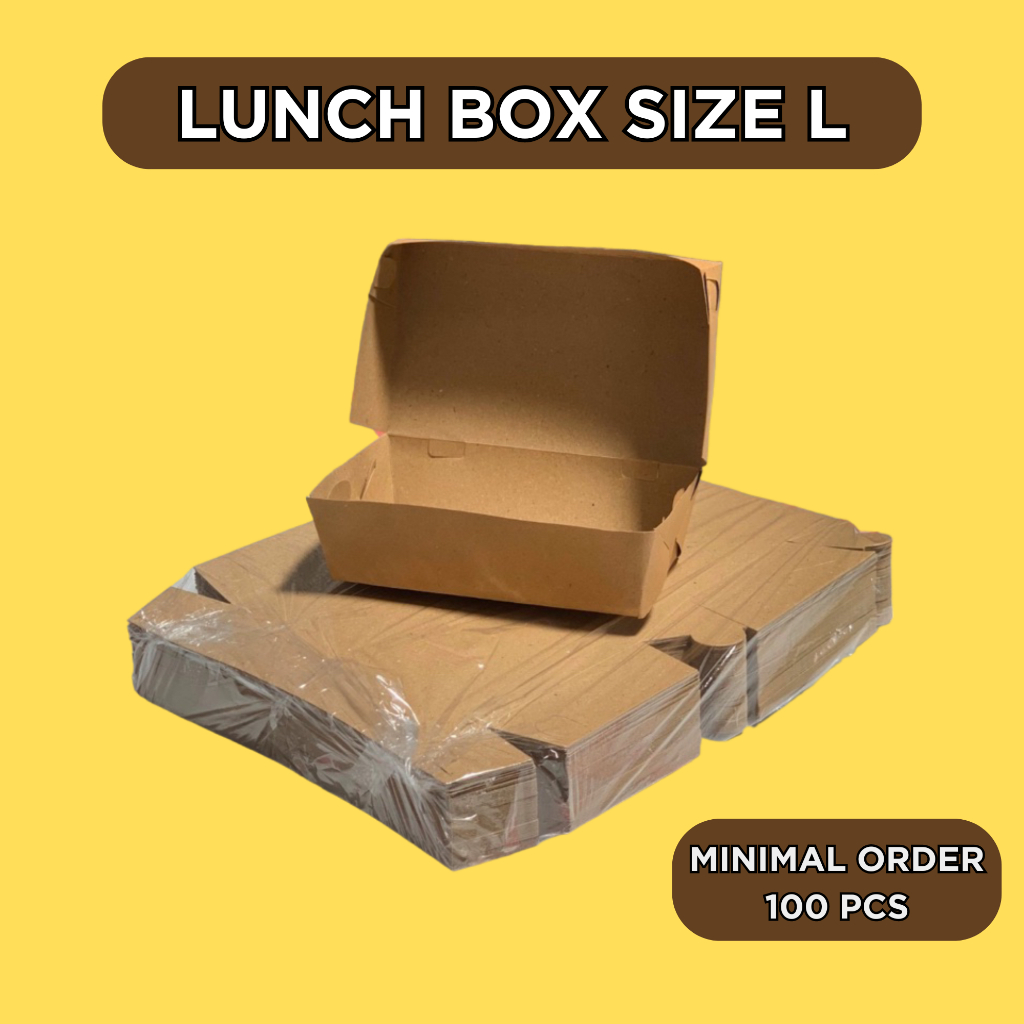 Paper Lunch Box Kraft L Kemasan Makanan Ayam Geprek Mie Nasi Goreng Laminasi Food Grade