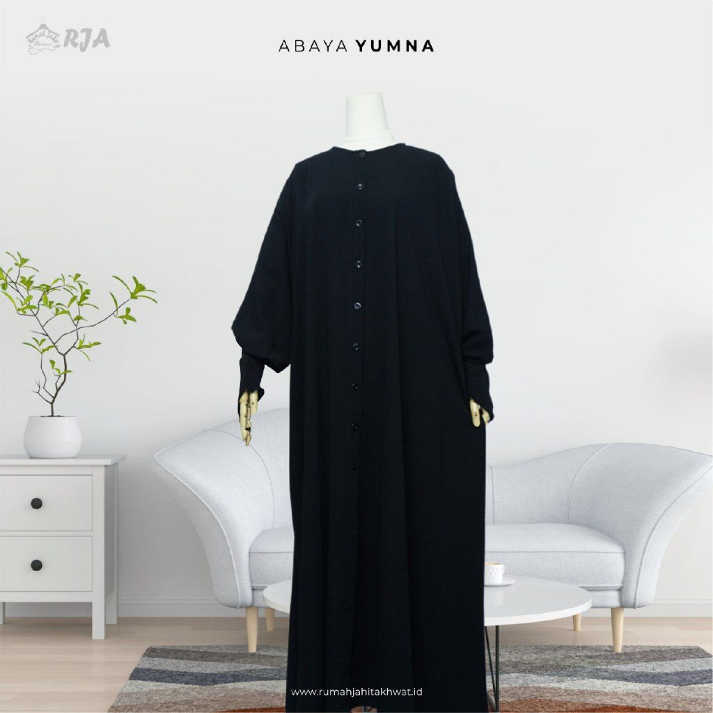 Abaya Yumna Polos Hitam Elegan Gamis Syari Murah Cantik