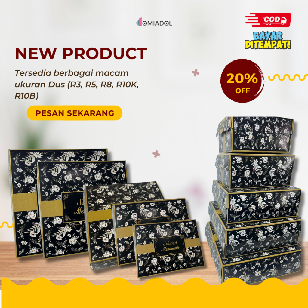 (50 Pcs) Box Dus Nasi Kotak R10K Motif Batik Hitam Premium - Ukuran 20X20X7 Cm