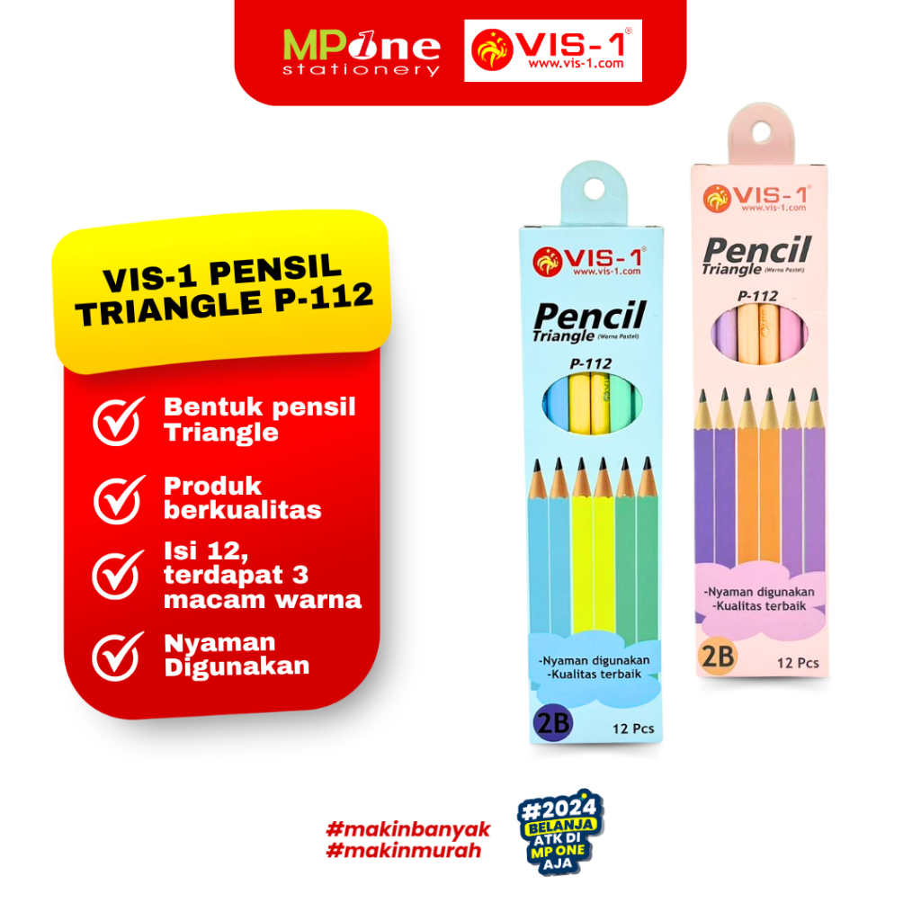

VIS-1 Pensil 2B Triangle Warna Pastel P-112 / Pencil Pastel Colors VIS-1 P-112 Isi 12pcs
