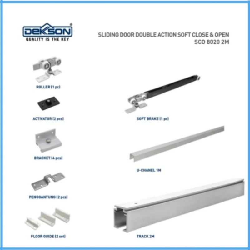 Rel Pintu Sliding Dekkson Double Action SCO 8020 Soft Close 200cm Rel Pintu Geser