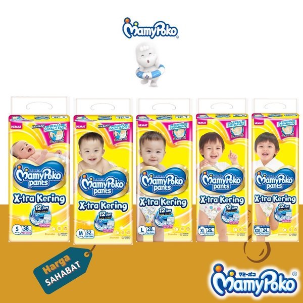 MAMYPOKO Pants Xtra Kering NB-S44/S38/M32/L28/XL26/XXL24 Mami Poko Popok Bayi Mamy Poko Pempes Murah