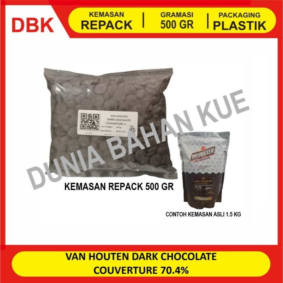 

VAN HOUTEN CHOCOLATE COUVERTURE 70.4% DARK COKELAT - REPACK 500 GR