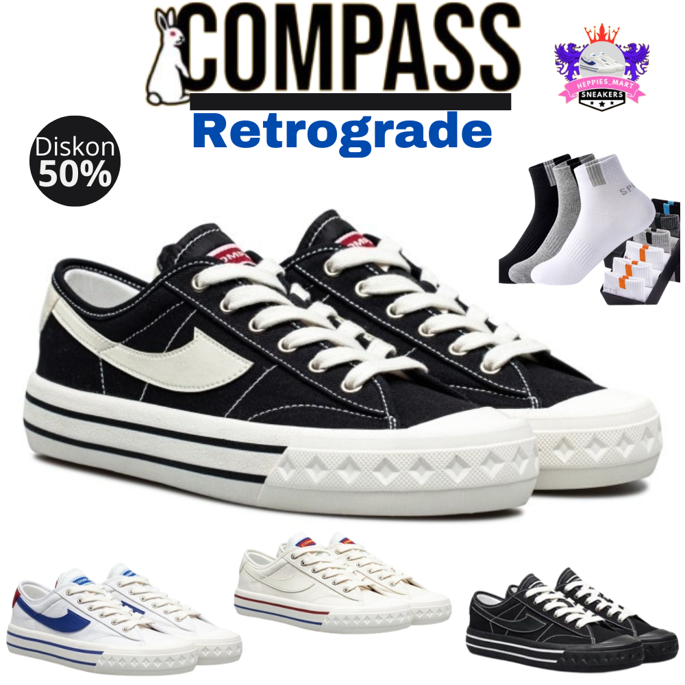 COMPASS RETROGRADE LOW SEPATU COMPASS ORIGINAL100%|| SEPATU COMPASS GAZELLE BLACK WHITE/WHITE BLUE/C