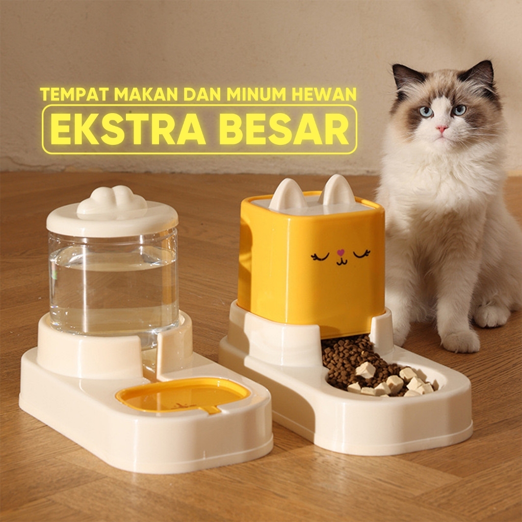 Emoticon Tempat Makan Kucing Otomatis - Wadah Makan Kucing - Tempat Makan Minum Kucing Anjing - Disp
