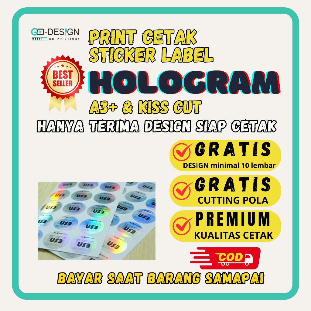 Print Cetak Sticker Label Hologram A3+ & KISS CUT