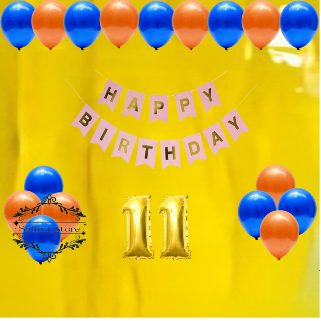 Paket Set Dekorasi Ulang Tahun Balon Metalik Backdrop Happy Birthday Tirai Kuning Party Anak & Dewas