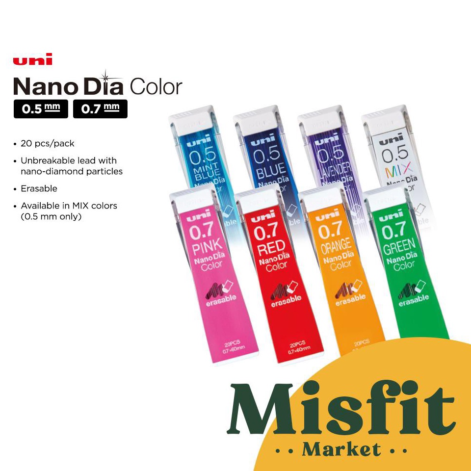 

Uni NanoDia Erasable Color Lead Refill 5 7 mm MIX Nano Dia isi ulang pensil mekanik cetek r UI6
