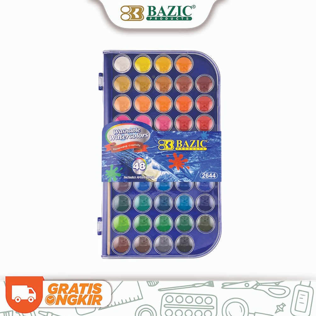 

Bazic Washable Watercolors and Brush Set 48 Colors Cat Air k X4L7