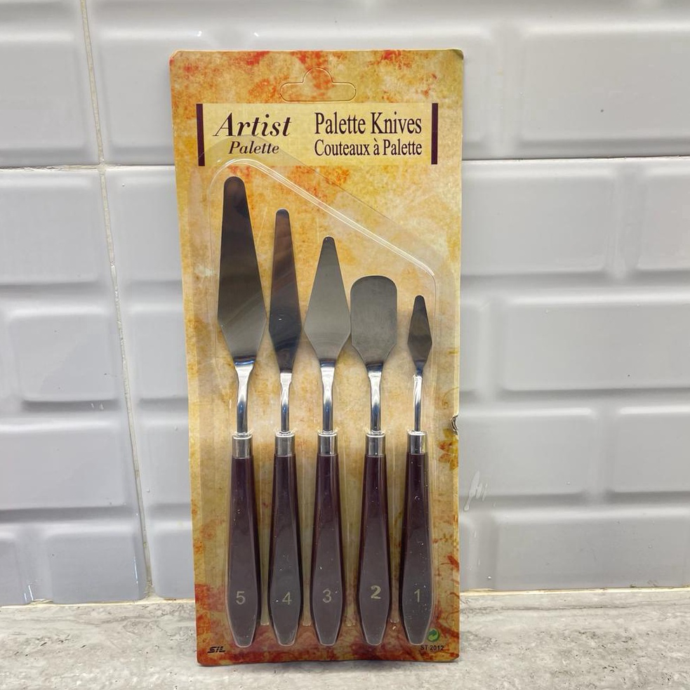 

5PCS PISAU PALET PISAU COOKIES PISAU LUKIS PISAU PENCAMPUR WARNA ALAT LUKIS DEKORASI KUE PISAU KANVAS m H6C9