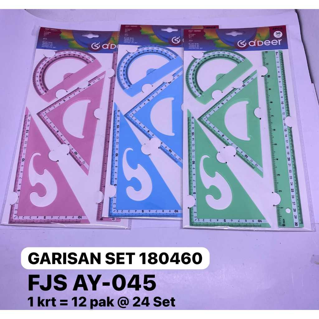 

Paket Penggaris Garisan Ruler Set isi 4 Bahan Tebal Tidak Mudah Patah Warna Random Panjang 30cm/ Penggaris Set 4in1