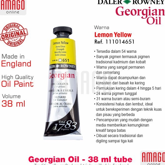 

DALERROWNEY Georgian Oil 38 ml Cat Minyak Lukis Lemon Yellow 11114651 g O5G9