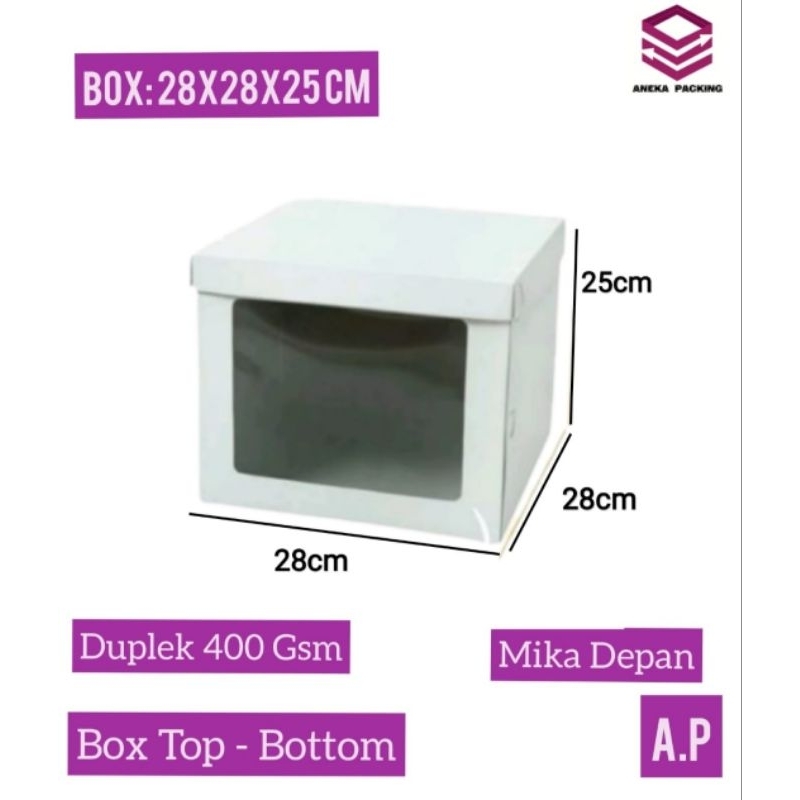 

Box 22x22x20 cm (Duplex putih Mika Depan)/Top - Bottom/dus tart/jendela Mika/Kardus/Box Tart Cake