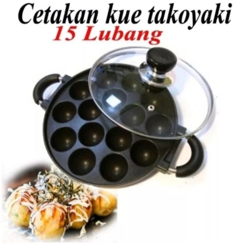 Cetakan kue takoyaki 15 lubang teflon anti lengket/cetakan kue cubit teflon