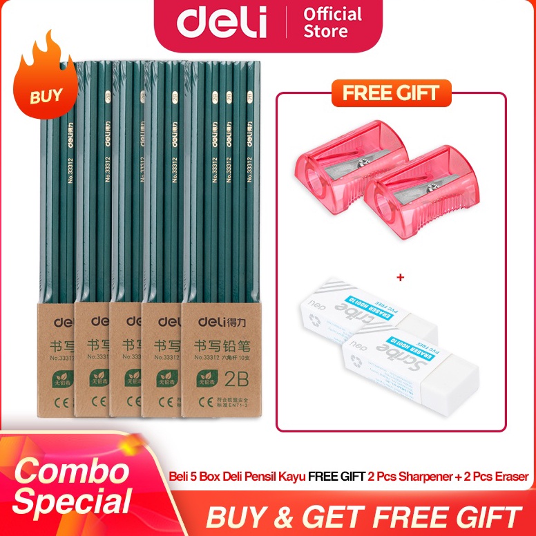 

COMBO SUPER HEMAT Deli Graphite Pencil Pensil Kayu 2B Isi 1 Nyaman Di Genggam v R4U2