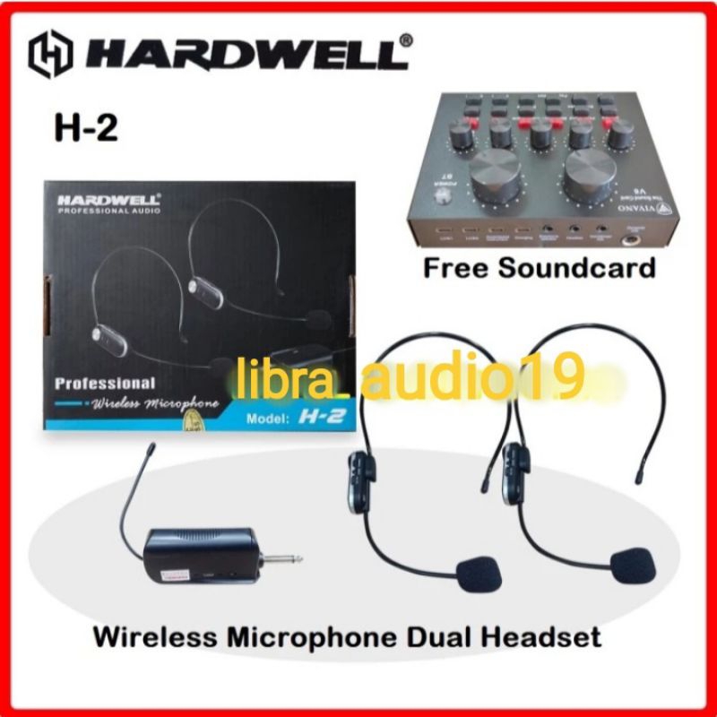 Mic Wireless dual Headset Hardwell H 2 Original dan Soundcard v8