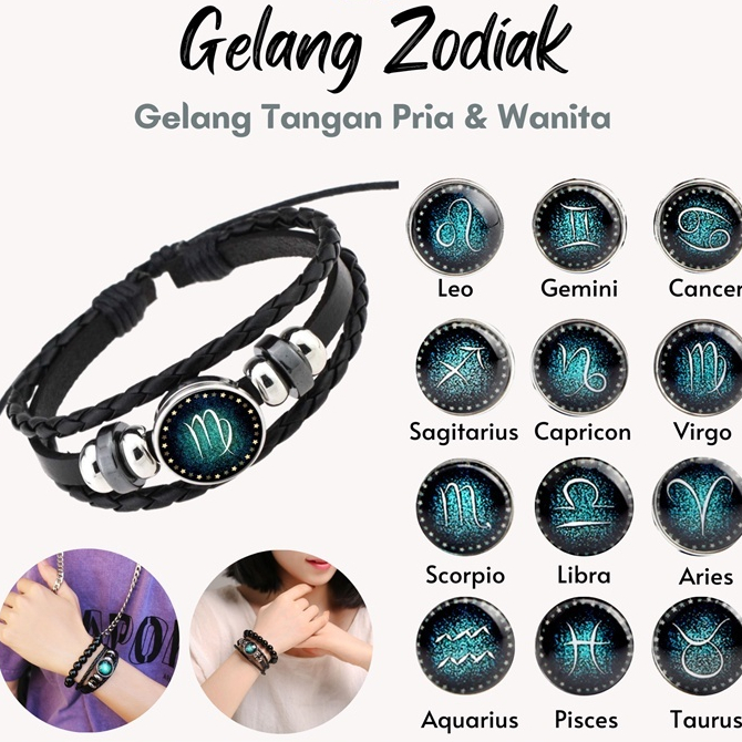 Gelang Tangan Zodiak Pria Wanita / Gelang Zodiak Fash Ion / Gelang Zodiak Model Korea