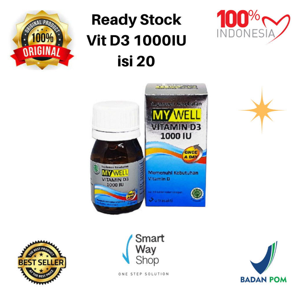 Vitamin D3 1000 IU MYWELL Vitamin D3 1000IU Isi 20 Tablet HALAL Ori BPOM