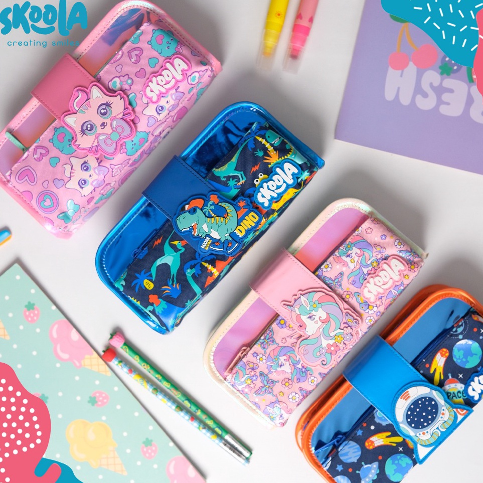 

Skoola Tempat Pensil Lipat 3 Pencil Case Threefold Anak Laki Laki Lucu Dinosaurus Astronot Pensy i N5C3