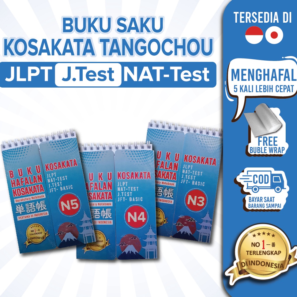 BUKU SAKU KOSAKATA JLPT N5 N4 N3  NATTest JTest Tangochou Kamus Belajar dan Menghafal Cepat Bahasa J