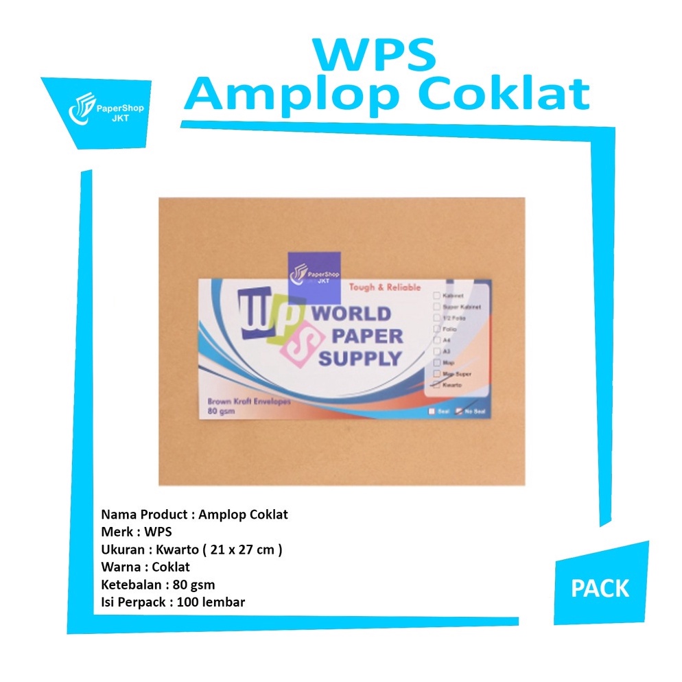 

WPS Amplop Coklat Ukuran Kwarto 21 x 27 cm 8gsm Pack b OC5
