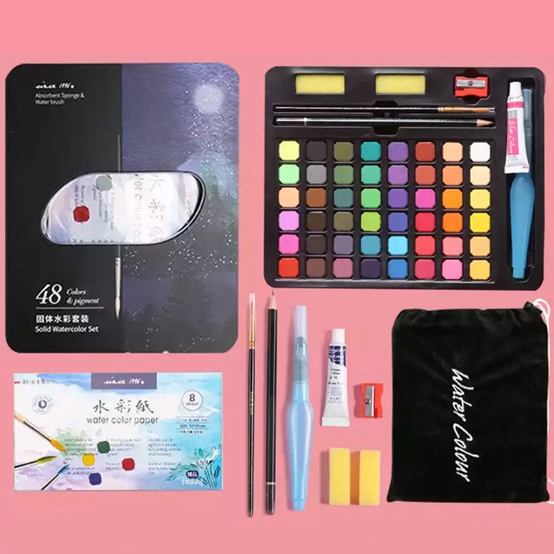 

KODE I25T olla cat air watercolor set 48 warna water color alat cat air lukis set termasuk kuas dan kertas gambar