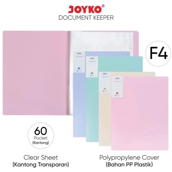

KODE K76B Joyko Dokumen Keeper Clear Holder DKF6F4 F4 6 Sheet Pastel Color