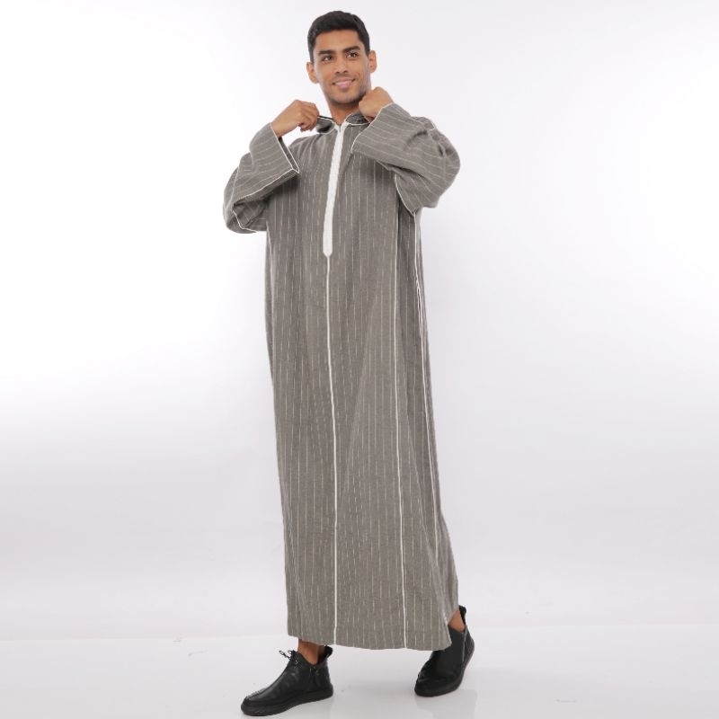 Baju Umroh Gamis Hoodie Djellaba Maroko Jalabah Jubah Kapucong Maroko Pria Soft Flannel Salur
