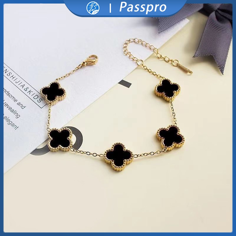 Gelang Titanium Clover Gelang Titanium Bunga Hitam Gelang Titanum Gelang Clover Kecil Titanium