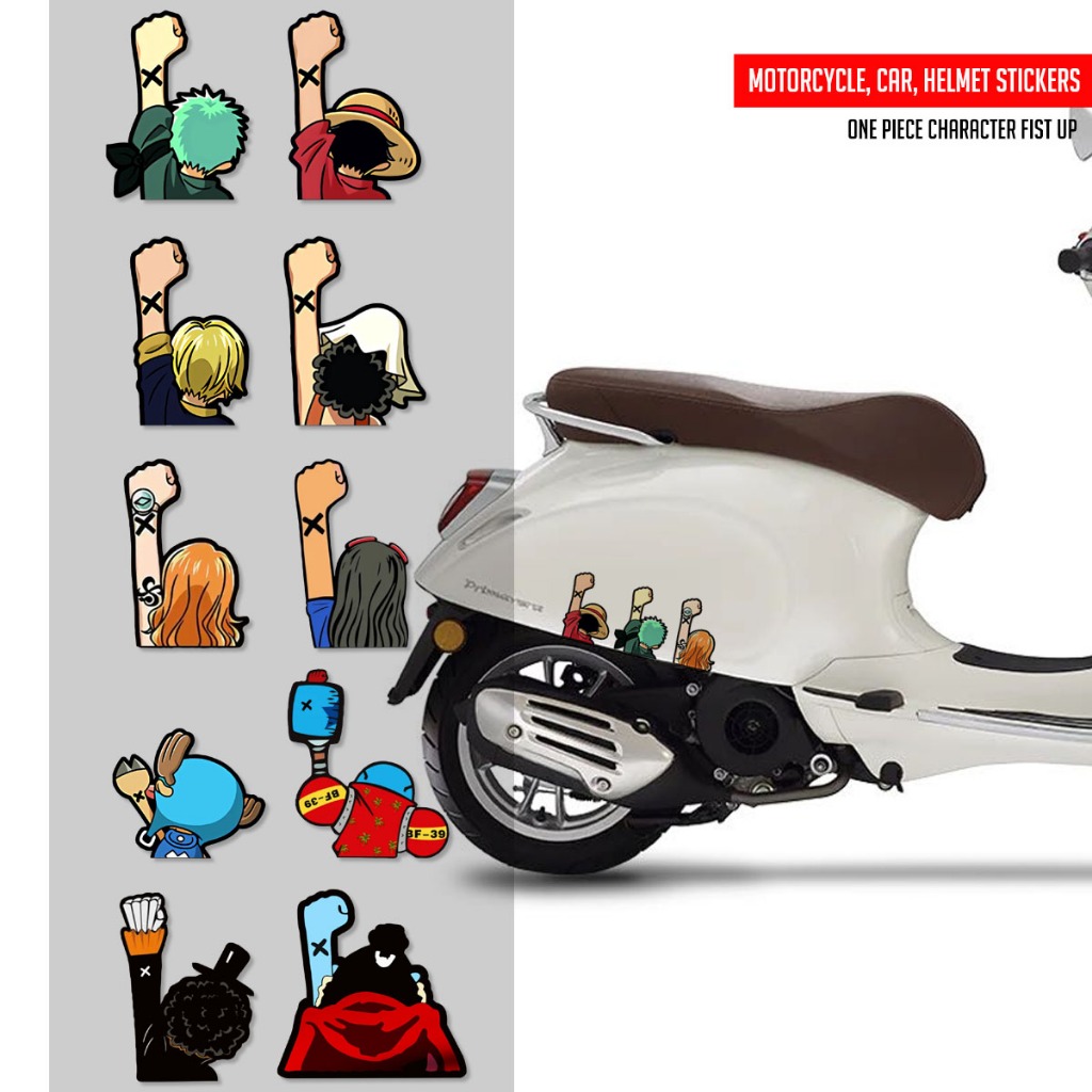 Sticker Anime One Piece Fist Up Helm Motor Mobil vespa scoopy brio