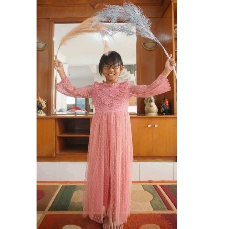 Gamis pesta muslim brokat anak peremuan  / Gaun pesta brokat anak prempuan / Dress pesta brokat anak