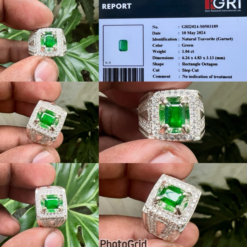 cincin Natural Tsavorite Garnet ring perak Batu Green Garnet Batu Tsavorite Garnet CT 1.04 MEMO GRI