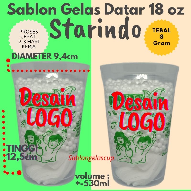 Gelas Cup 18 oz  Sablon Starindo datar tebal 8gram free desain