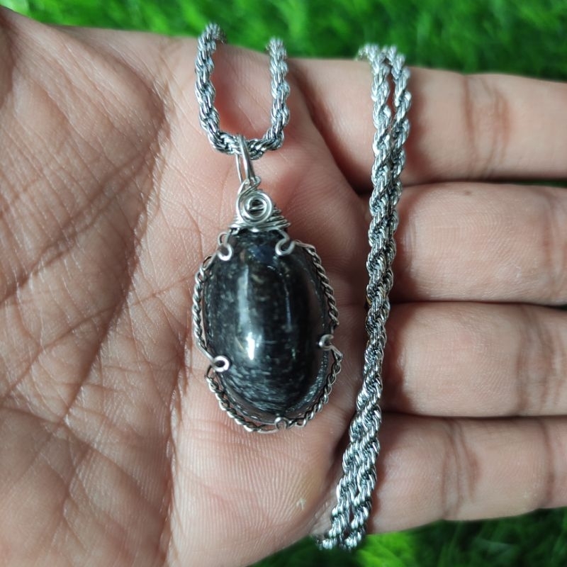 kalung etnik liontin batu akik galih kelor hitam 100% garansi asli alam