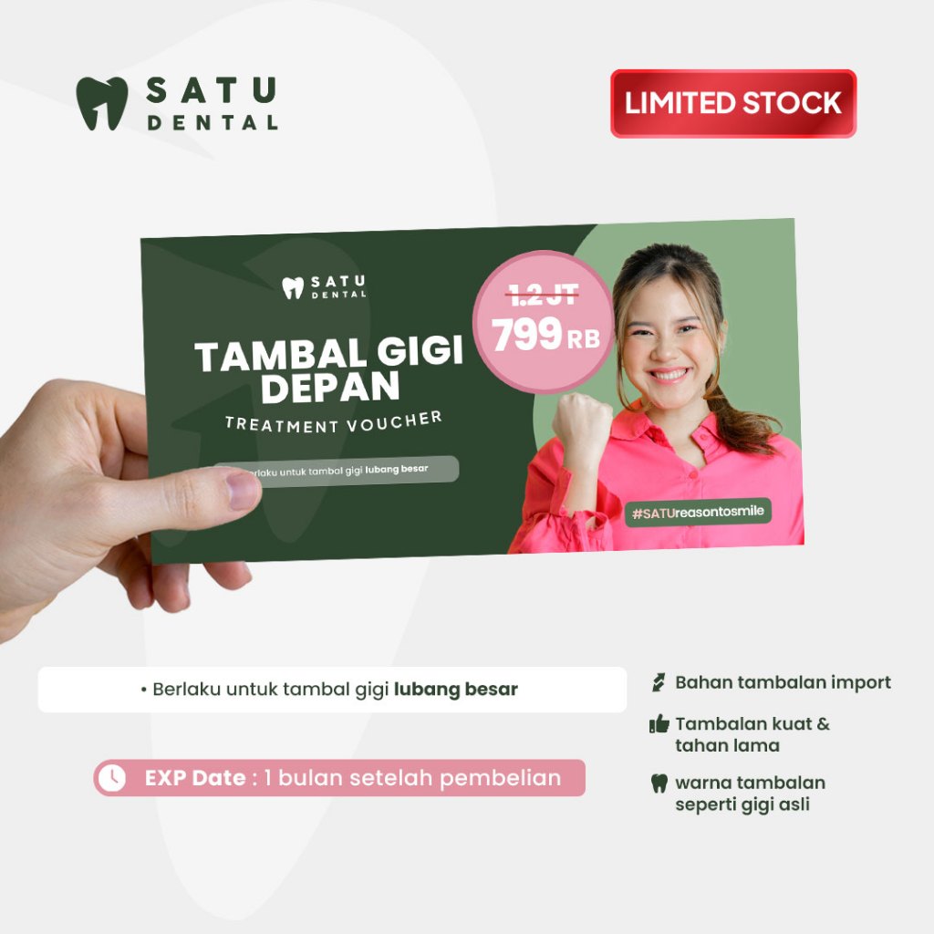 SATU DENTAL - Voucher Tambal Gigi Depan dengan Sinar - Lubang Besar