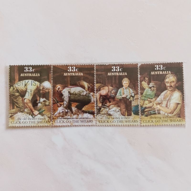 

(AG) Perangko Australia 1986 Australian Folklore - Click Go the Shears Set 4 pcs Used