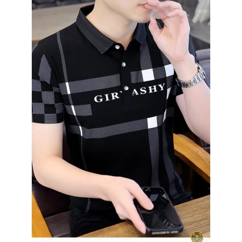 kaos kerah polo shirt pria motip kotak kotak sablon digital dtf