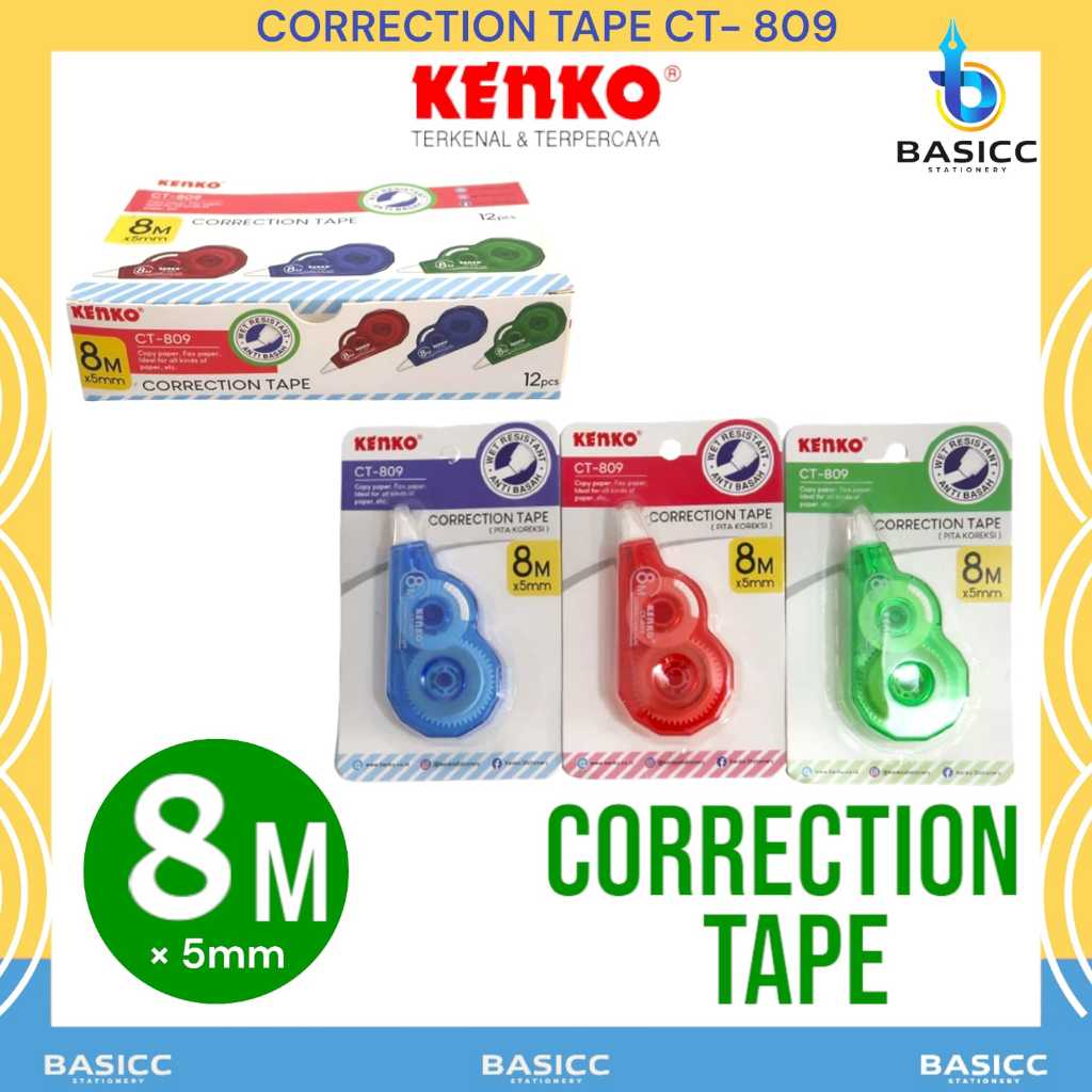 

Kenko Tip Ex Kertas 8Mx5mm Correction Tape CT-809 | @1Pcs