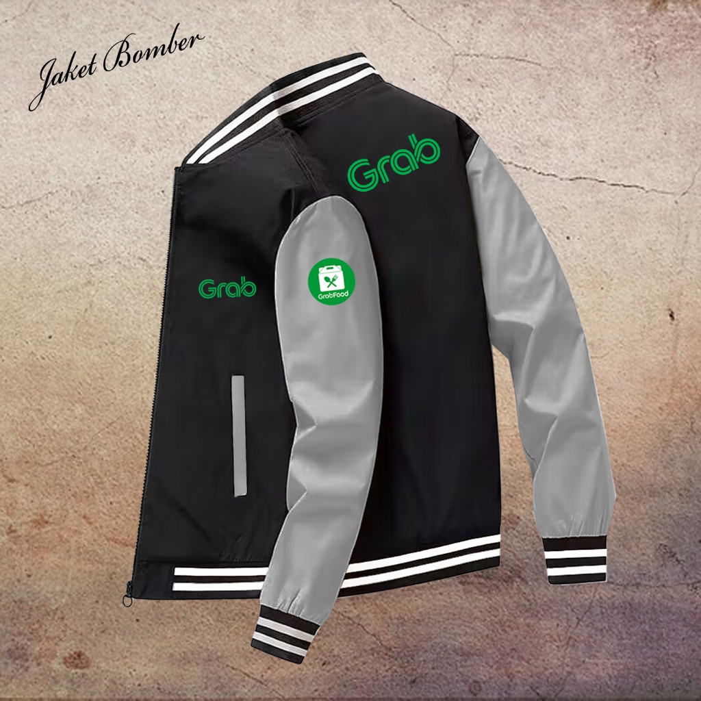 BISA CUSTOM - Jaket Bomber Trend Pria Jakey Grab Driver Ojek Online Grab Jeket