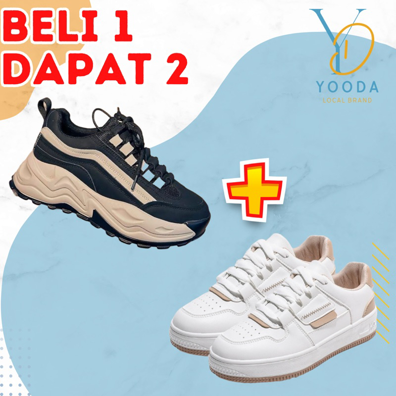 BELI 1 DAPAT 2 PASANG SEPATU CASUAL SNEAKERS CEWEK WANITA WOMEN SHOES SANTAI PUTIH PINK BIRU CREAM D